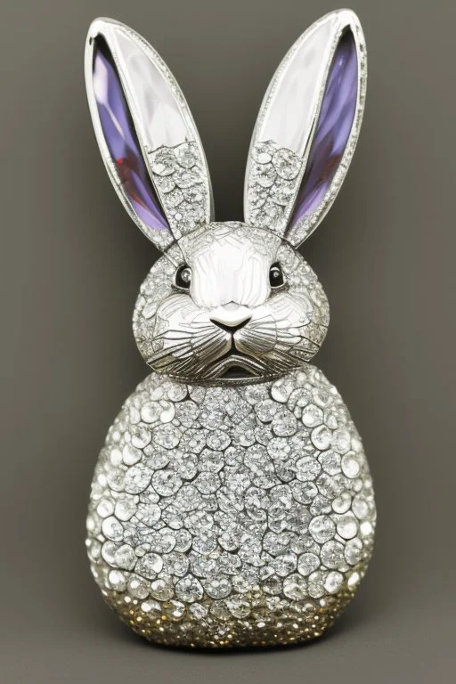 White gold rabbit brooch Contains black crystal White background