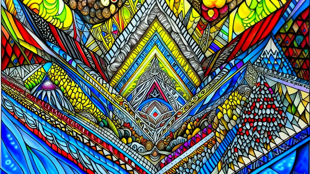 fine metallic and colored gel pen drawing, majestic, festive, divine, fantasy world, restrained, geometric, beautiful composition, exquisite detail