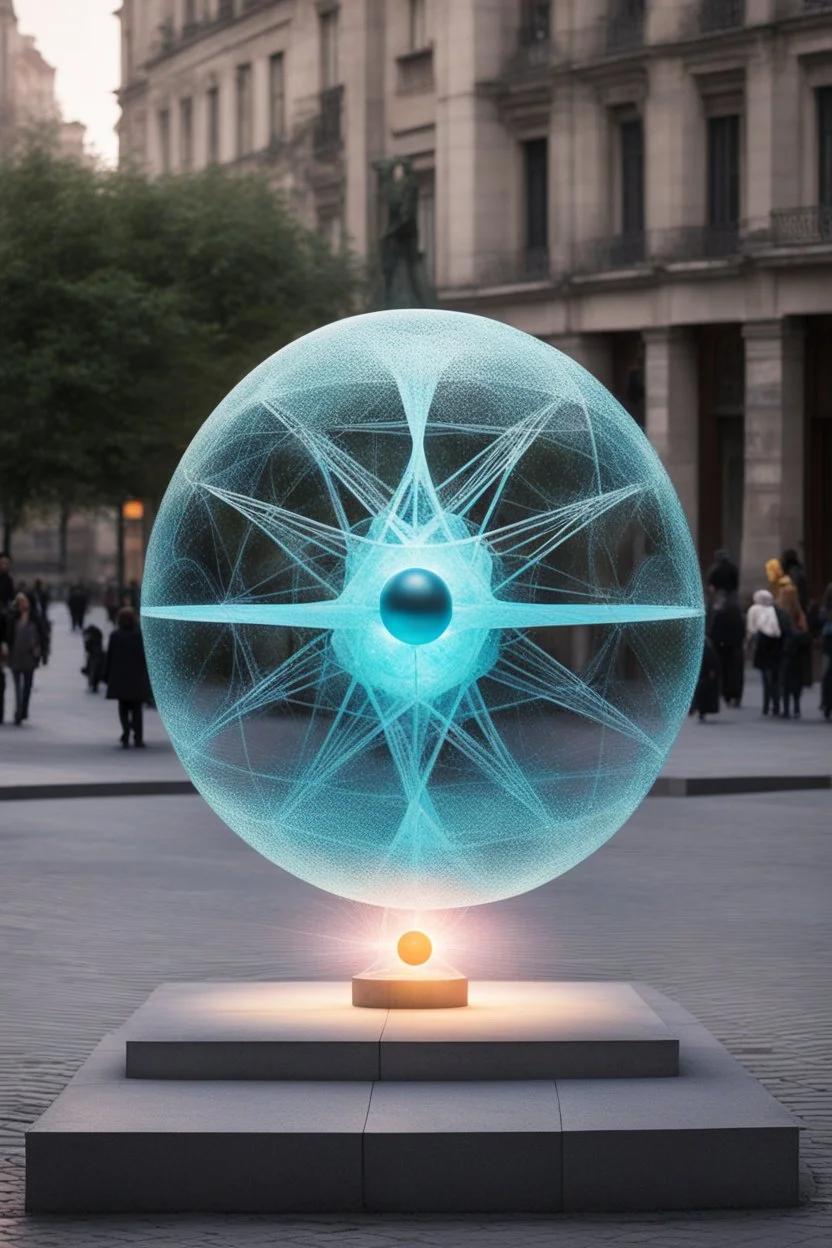 статуя на улице, Шар как атом/молекула: Сделать поверхность шара похожей на модель атома или молекулы, используя геометрические формы, светящиеся элементы или проекцию. . Для этого можно использовать различные геометрические формы, такие как круги, треугольники, шестиугольники и т. д., чтобы создать абстрактное изображение структуры атома или молекулы. Кроме того, возможно использование светящихся элементов, чтобы придать статуе особую магическую атмосферу и привлечь внимание прохожих ночью.