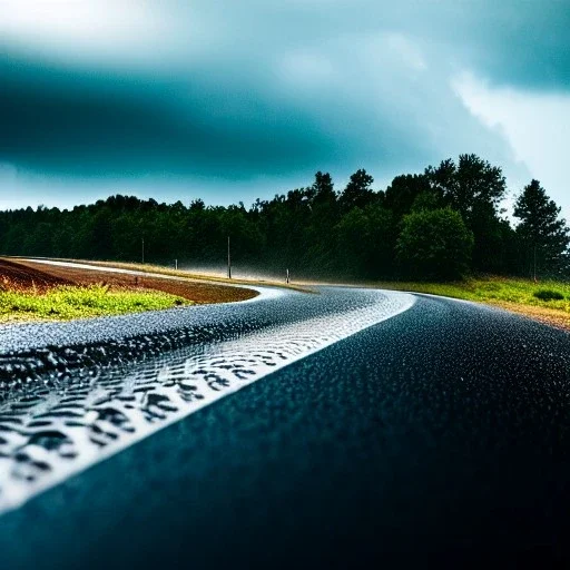 hyper photorealistic shot, speeding off-road truck, monotone color palette, sharp focus, puddle reflec1tion, intricate tire tread pattern, tire mud splashes, refraction, mist on the horizon, thunder and lightning, overcast shadow, detailed and intricate, cinematic composition, 8k, micro, tilt shift photography, bokeh