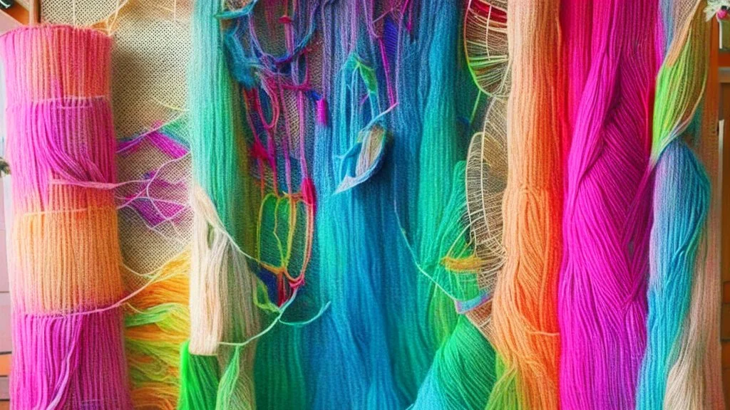 Use threads to make a big artwork that transform from vibrant colors to soft colors