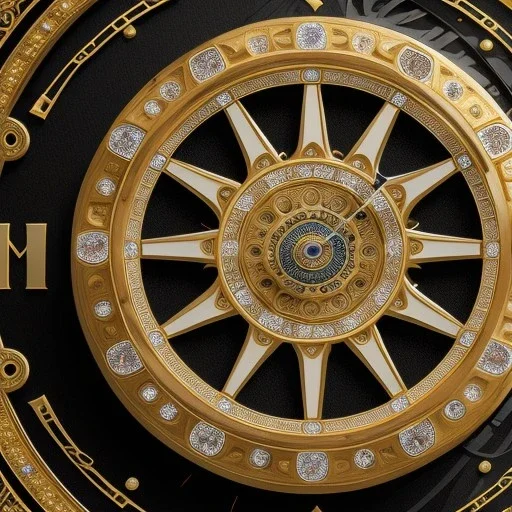 large crystal ornate round clock with a transparent body, wood and black and gold, transparent, rococo, Artstation, intricate and meticulously detailed 8 k, ornate and jewels, bokeh background