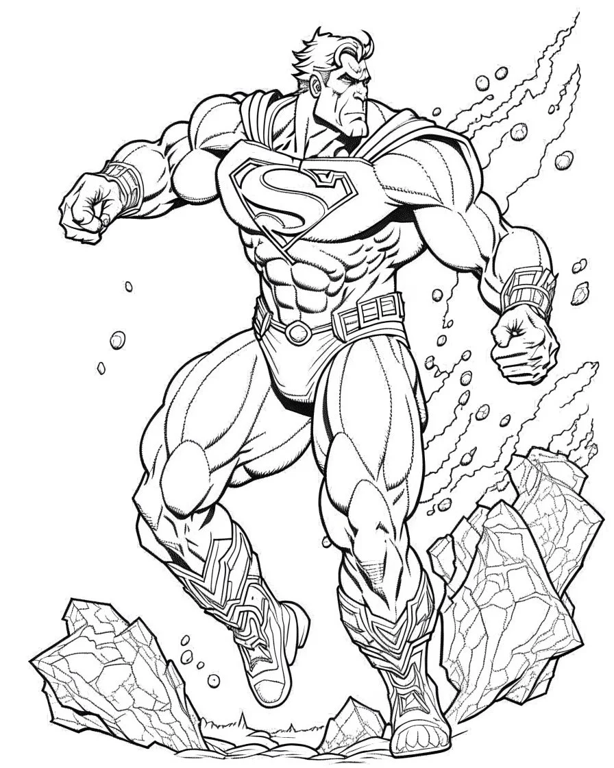 real massive superman fight coloring page, no leaves, full body (((((white background))))), only use an outline., real style, line art, white color, clean line art, white background, Sketch style