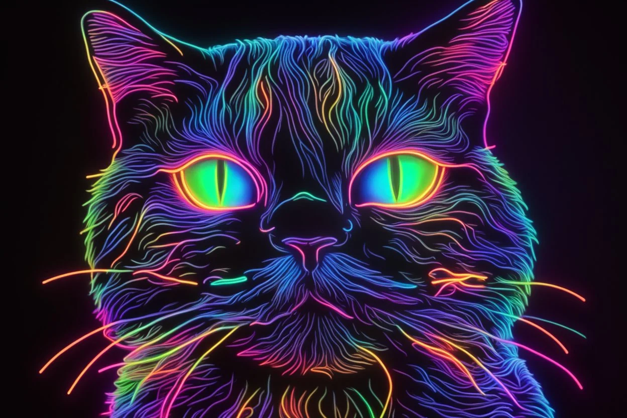 Black light art, neon cat