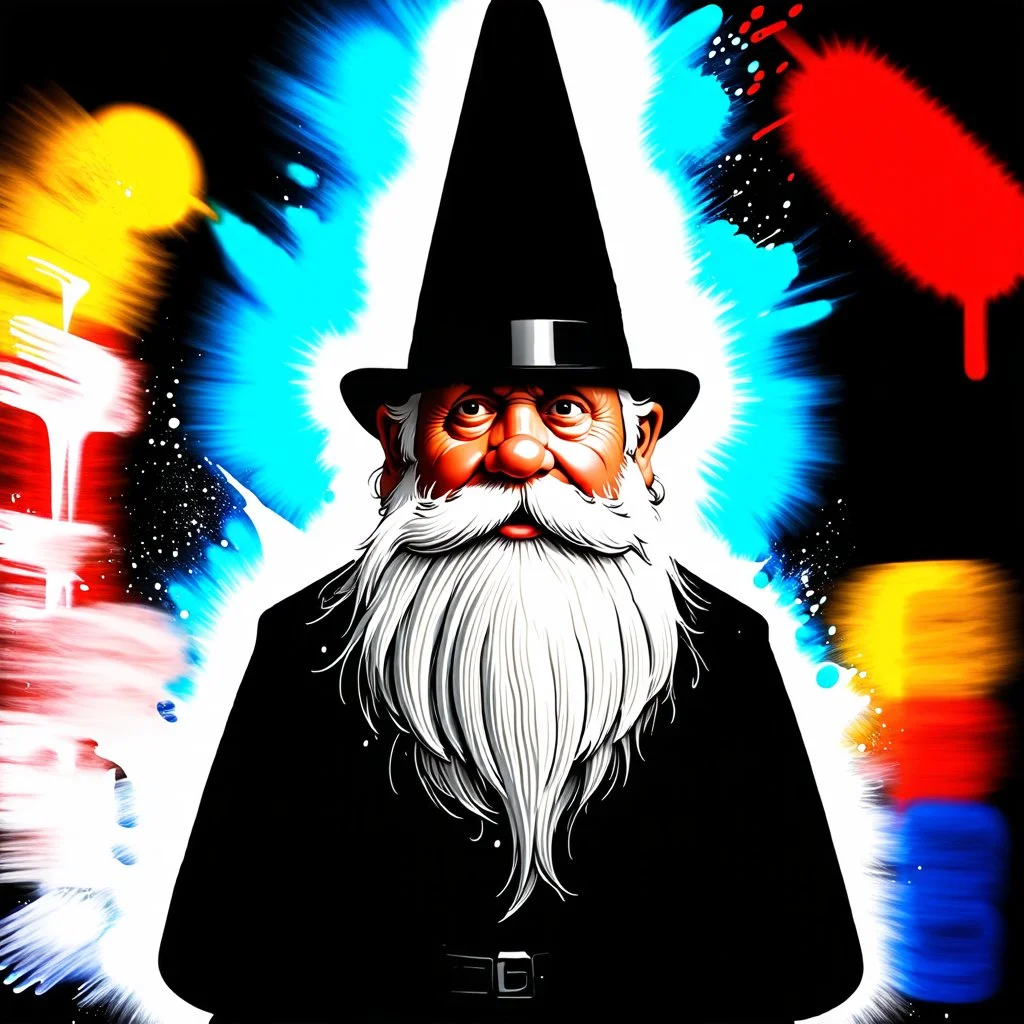 A Portrait in Impossible Perspectives, graffiti art, splash art, street art, spray paint, Paradox, middle-aged gnome Modifiers: sharp focus portrait crisp quality splash art Double exposure Gnome Twiggles 20-second long-exposure photographic photo Gnome wearing a pointed hat gnome with a long beard Ecliptic Blur effect EchoFrame Imaging