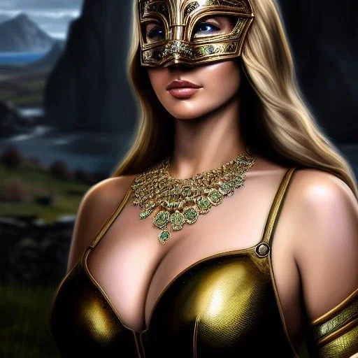 ultra detailed fullbody Portrait in oil on canvas of a beautiful busty woman with Skyrim Konahrik mask and armor,extremely detailed digital painting, extremely detailed face,crystal clear Big eyes, mystical colors ,perfectly centered image, perfect composition,rim light, beautiful lighting, 8k, stunning scene,extremely sharp detail, finely tuned detail, ultra high definition raytracing, in the style of robert e howard and pablo oliveira and Ken Kelley and Ohrai Noriyoshi and Simon Bisley