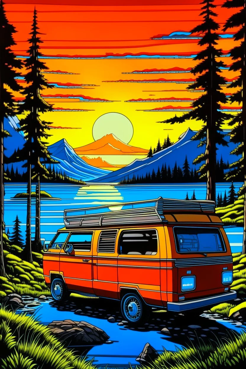 van life in the style of Hiroshi Nagai