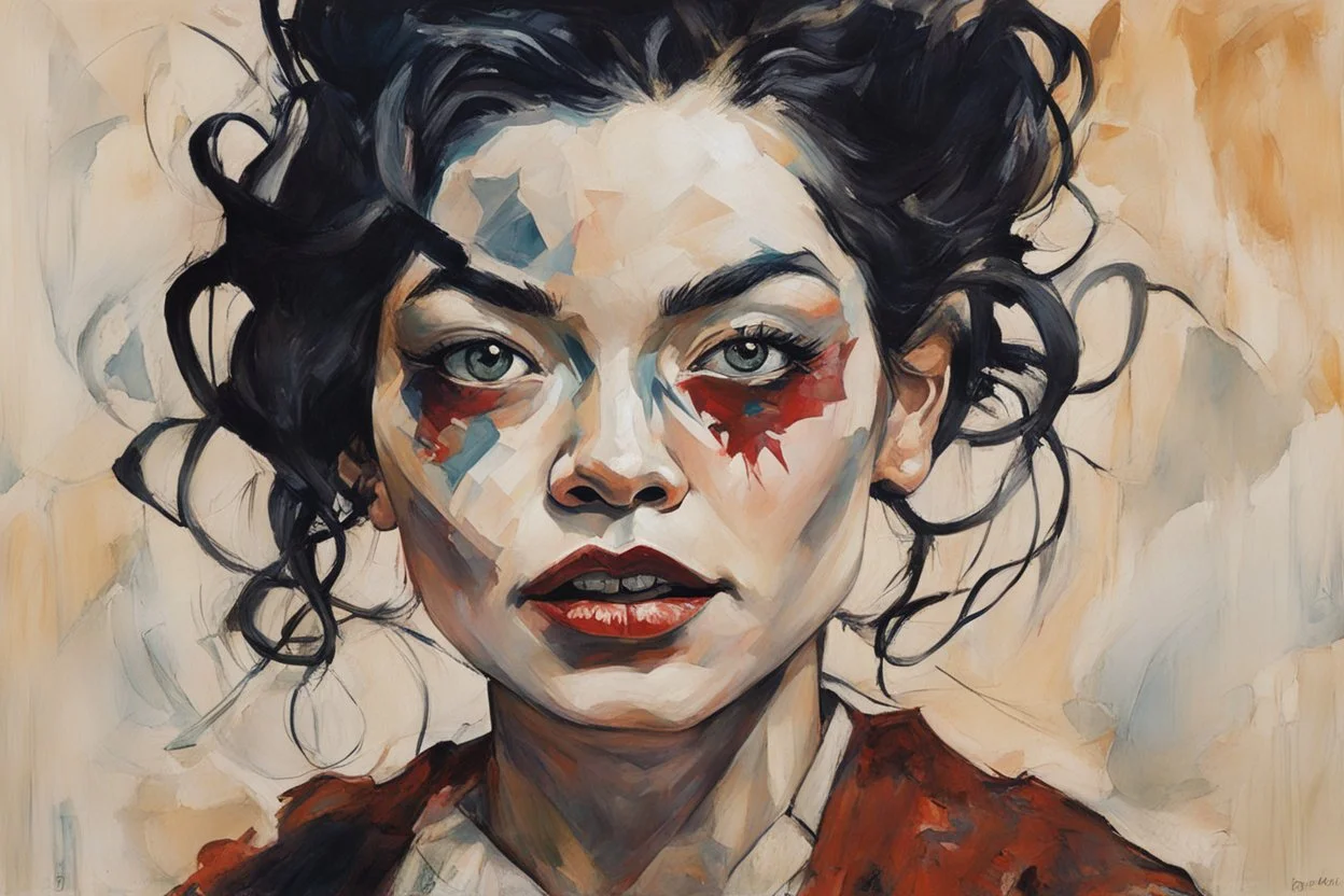 Painting of Bjork as a vampire girl, in the Expressionist style of Egon Schiele, Oskar Kokoschka, and Franz Marc, in muted natural colors