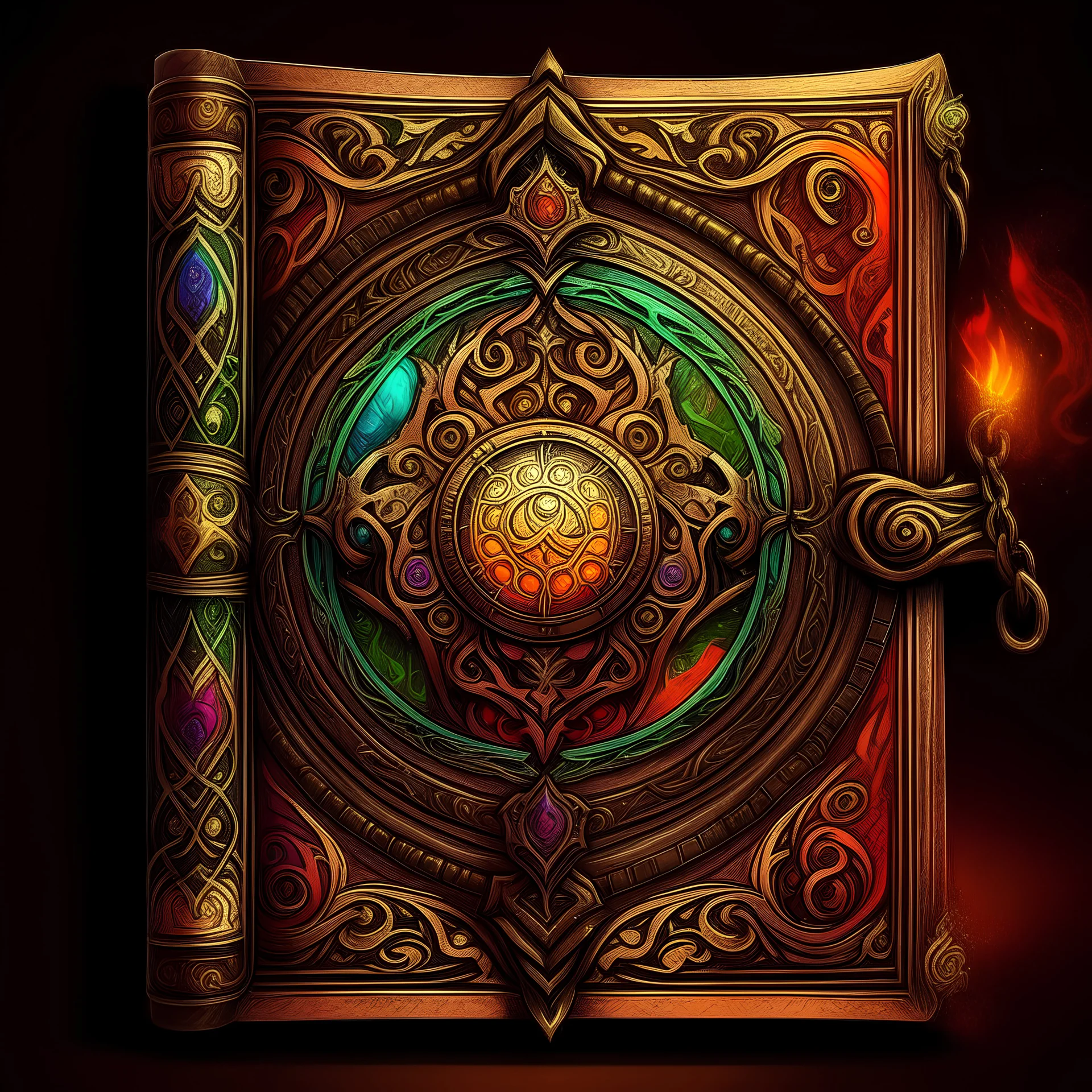 a brown colorful fantasy grimoire cover