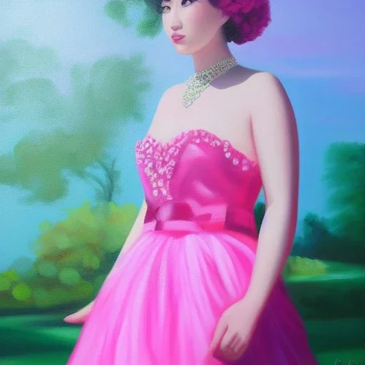 Full body portrait, painting, medium shot lady PinkDecora