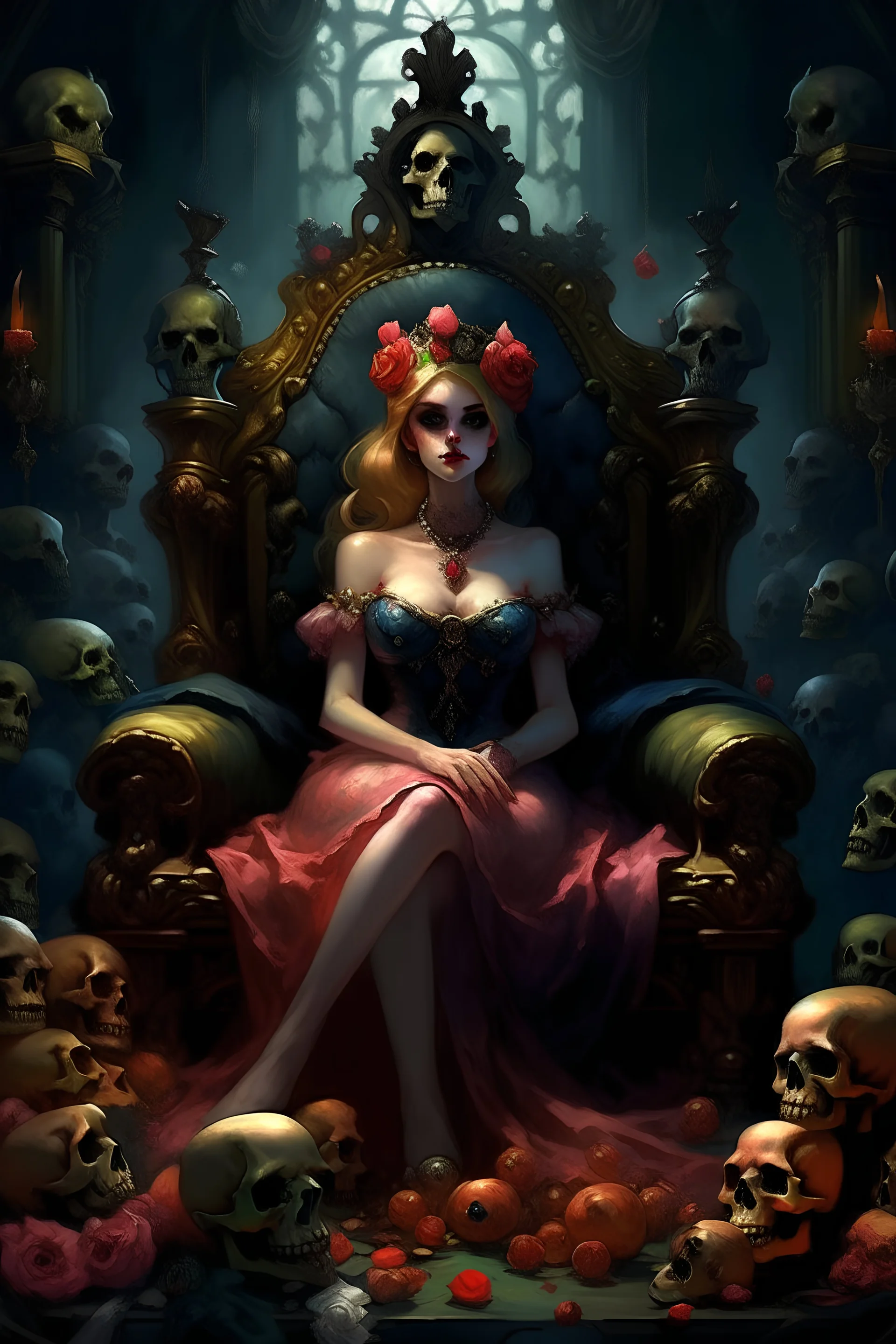 princess peach sitting on throne of skul...