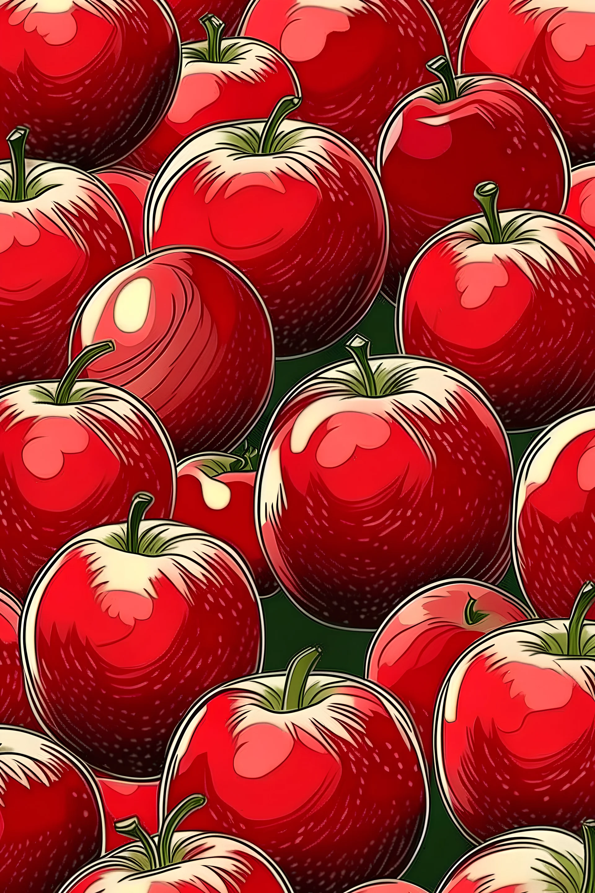 many red apples, drawing