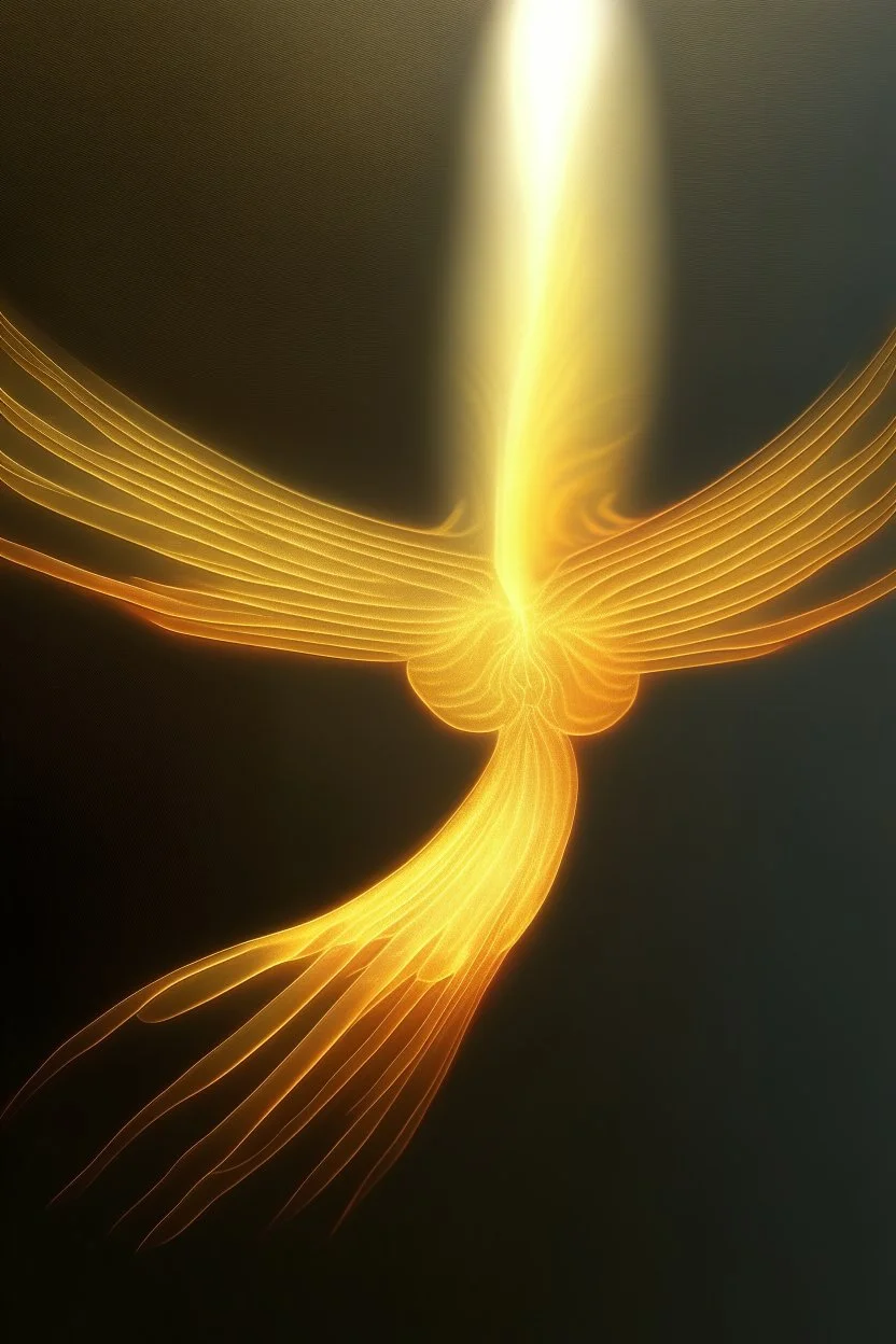 a warm, inviting luminous phoenix made of energy flying.. Use hazy soft light and an ornate Renaissance-inspired aesthetic to imbue a sense of wisdom and helpfulness.