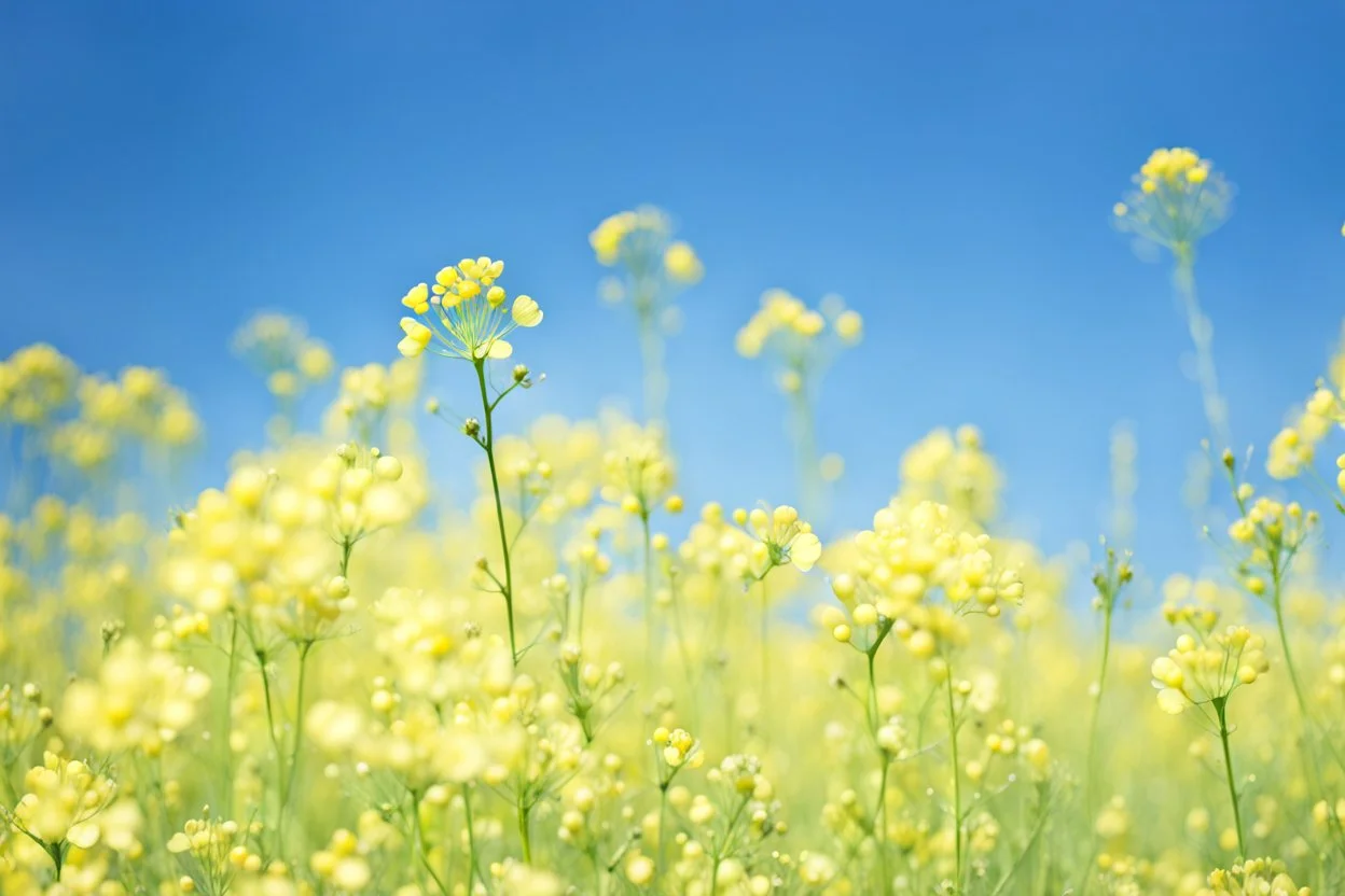 bottom half canola, detailed, top half sky, photography,