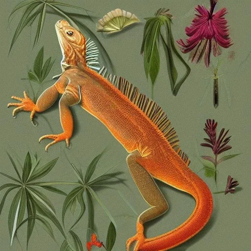 technical illustration of an iguana, botanical illustration, scientific illustration, highly detailed, marginalia