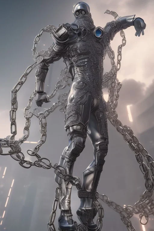 Full body Cyberpunk Greek statue of a man in chains , future classic, unreal engine, epic high details high quality