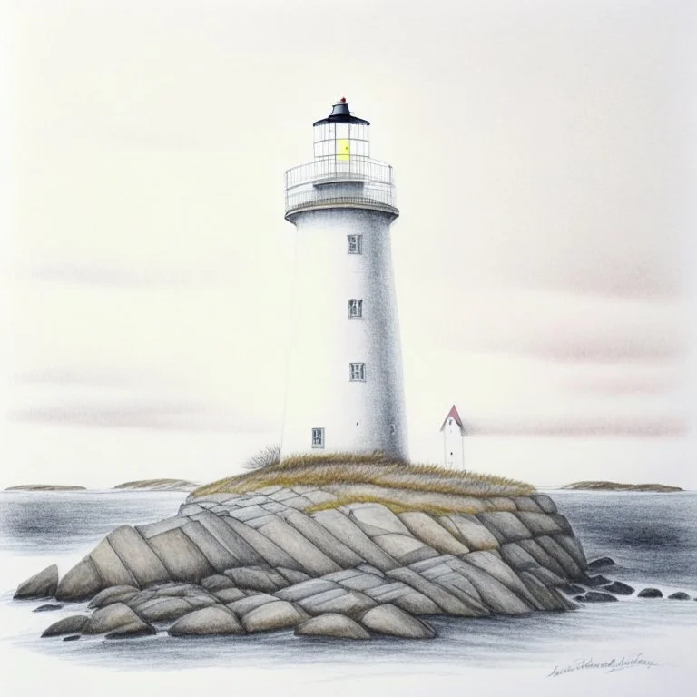 A pastel pencil drawing of Lista Lighthouse in Norway