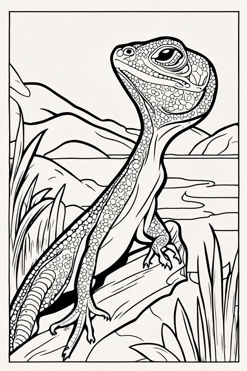 coloring page for kids, LIZARD, thick outline, low details, no shading, no color