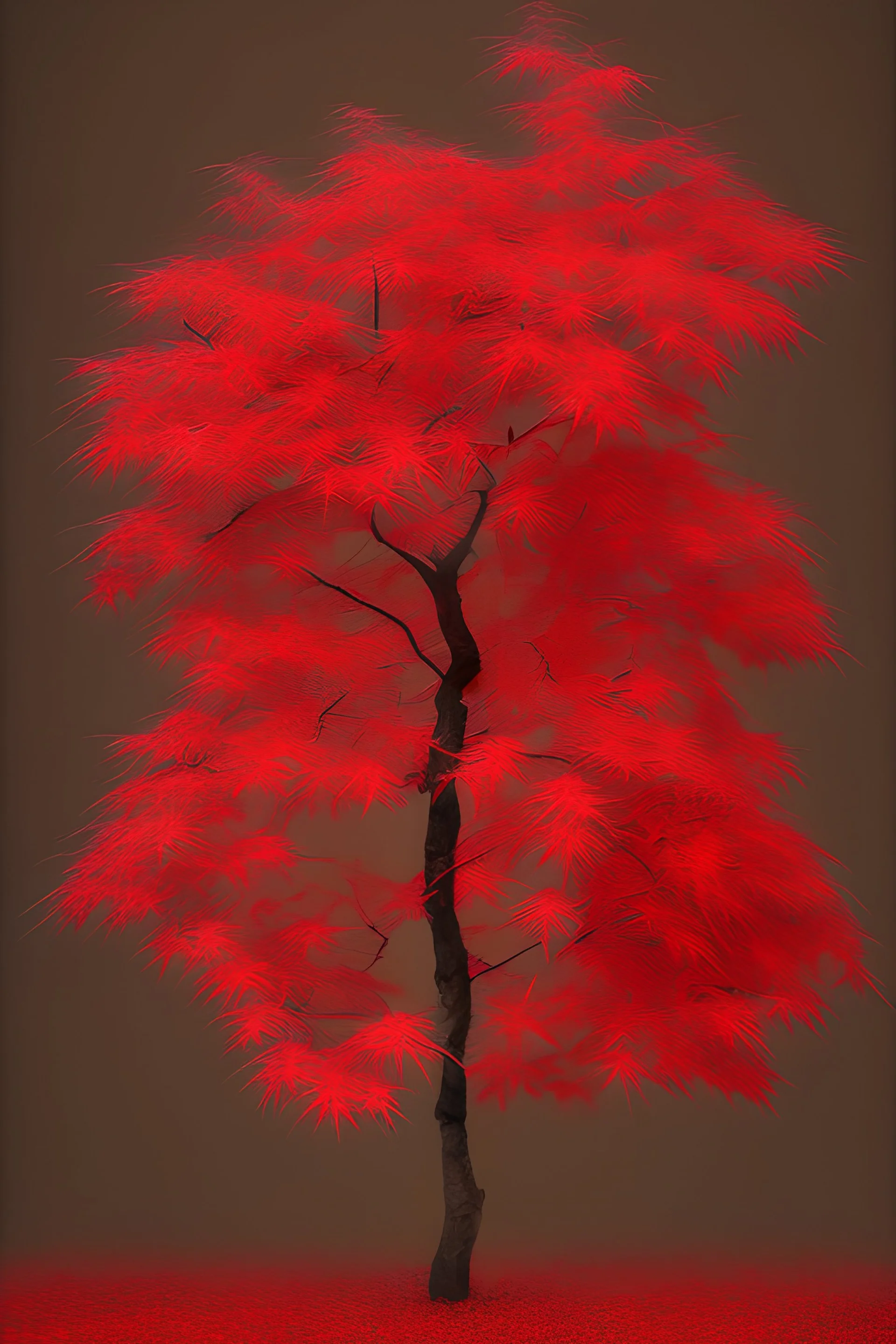 ilustración japonesa de un arce japonés rojo en otoño con ojas cayendo