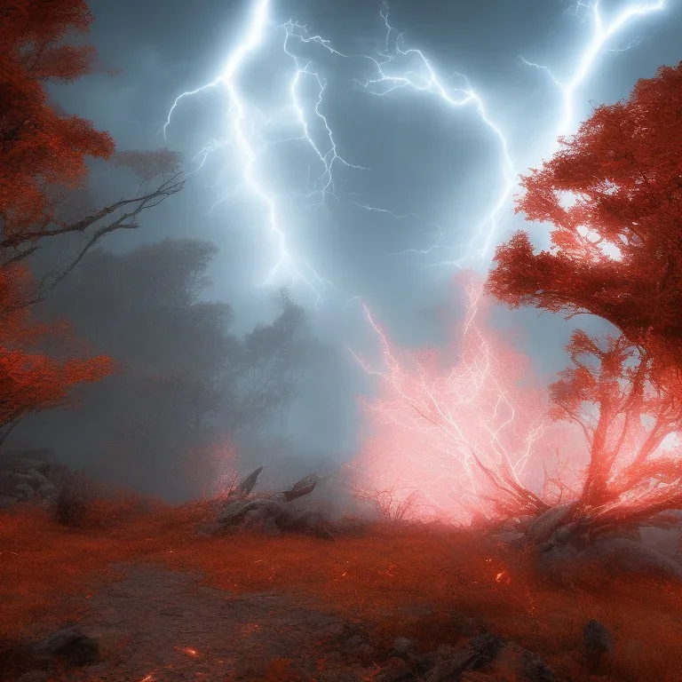 lightning bolt, red, storm, unreal engine, magic