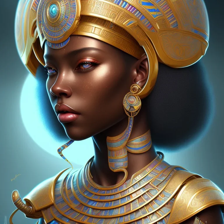 sango fantasy, fantasy magic, intricate, sharp focus, illustration, highly detailed, digital painting, concept art, matte, masterpiece head sexy African beauty black afro hair earth lady blue African huts Egyptian princess