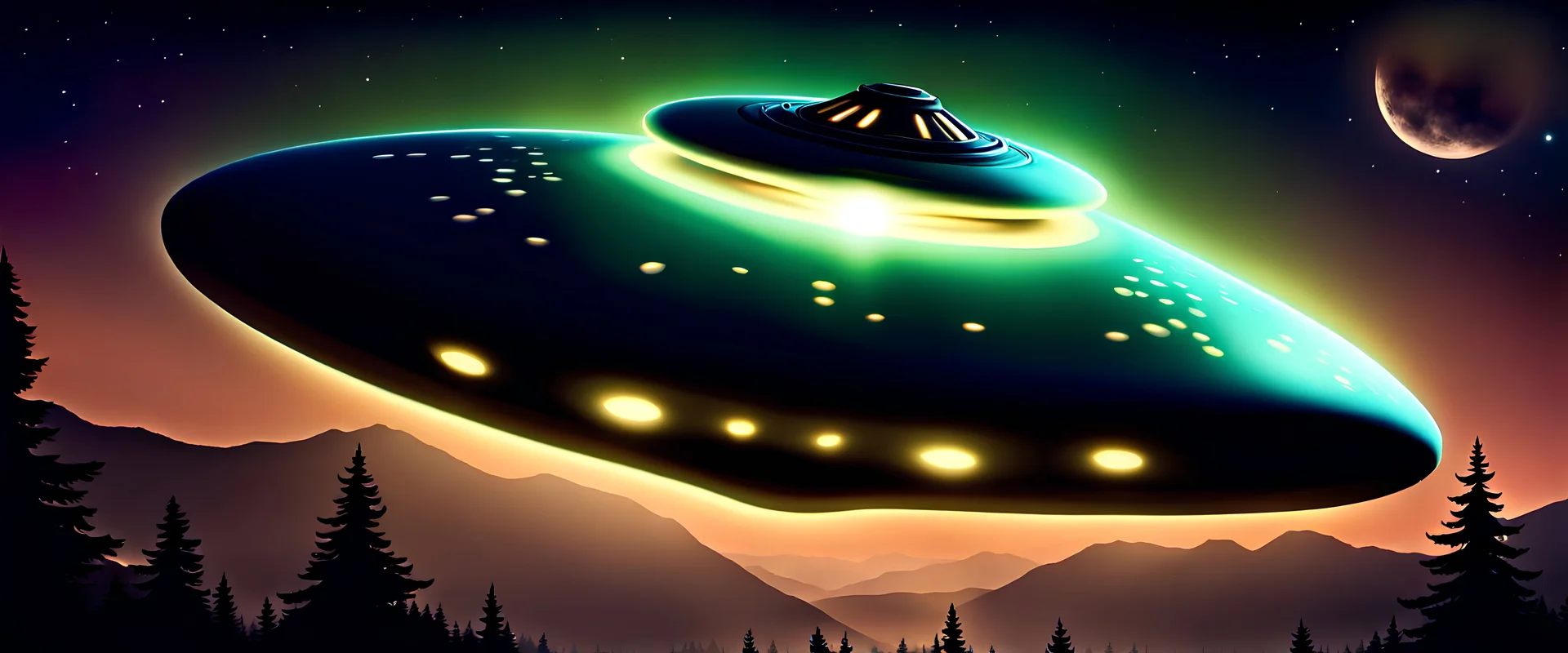 A highly realistic and detailed depiction of a UFO, incorporating common descriptions from real sighting reports. The UFO is disk-shaped with a central spherical cockpit, resembling the classic flying saucer. It emits a soft glow and is surrounded by a mysterious aura. The background depicts a night sky, subtly highlighting the UFO's metallic and reflective surface. This image captures the enigmatic and otherworldly nature of UFO sightings, blending elements of the iconic Roswell incident and mo