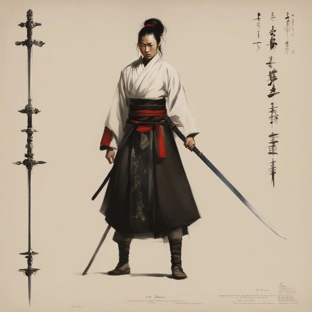 ConceptSheet by Guy Borremans: 'The Prince of Bushido marial arts' - Mithril katana Design for the woman monk