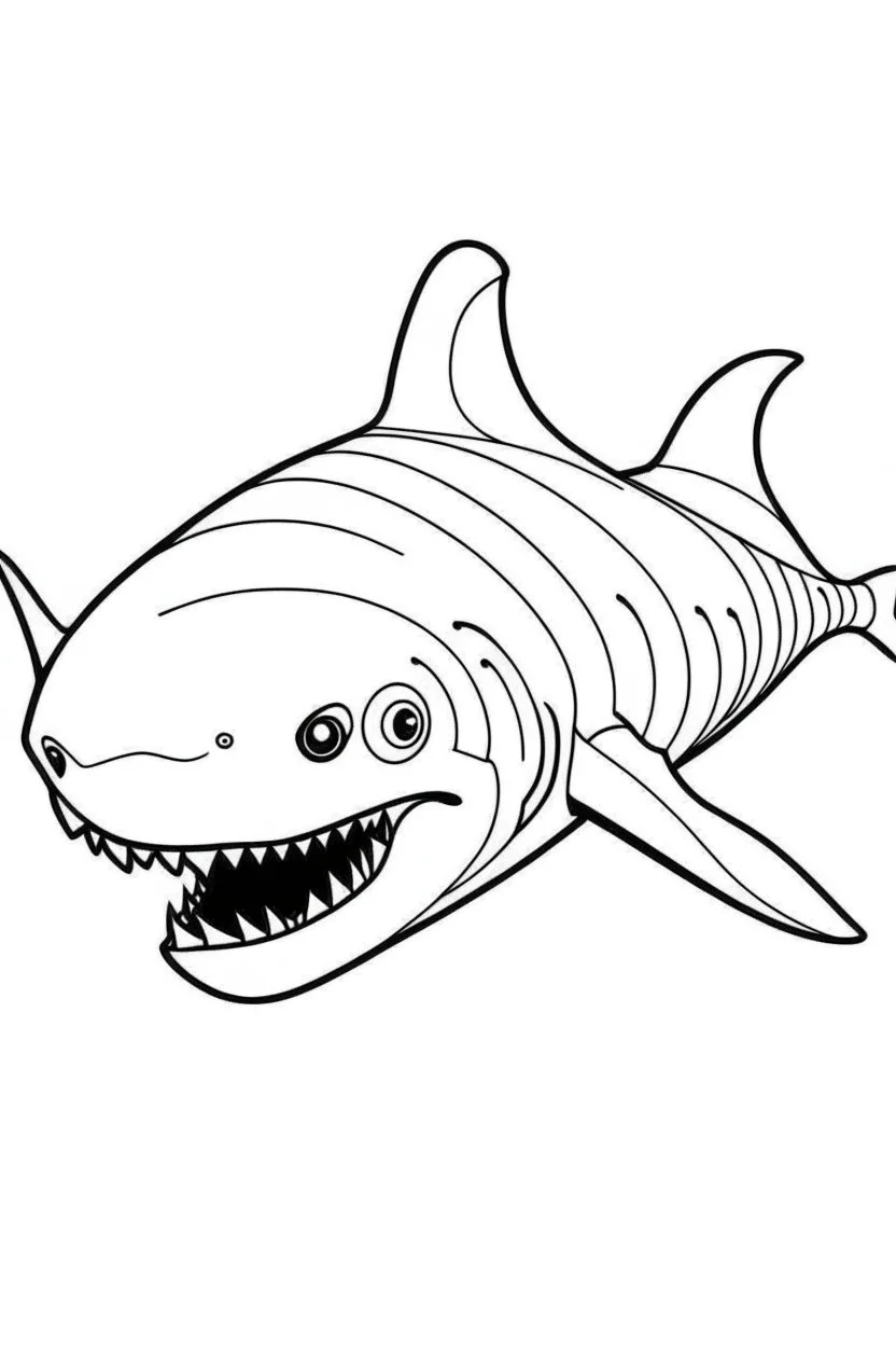 coloring page for kids, shark, cartoon style, thick outline, low details, no shading, no color