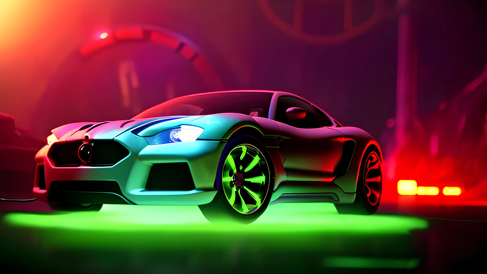 alien tech sports car, unusual neon lighting, high velocity, 64k, dystopian, vray, steampunk