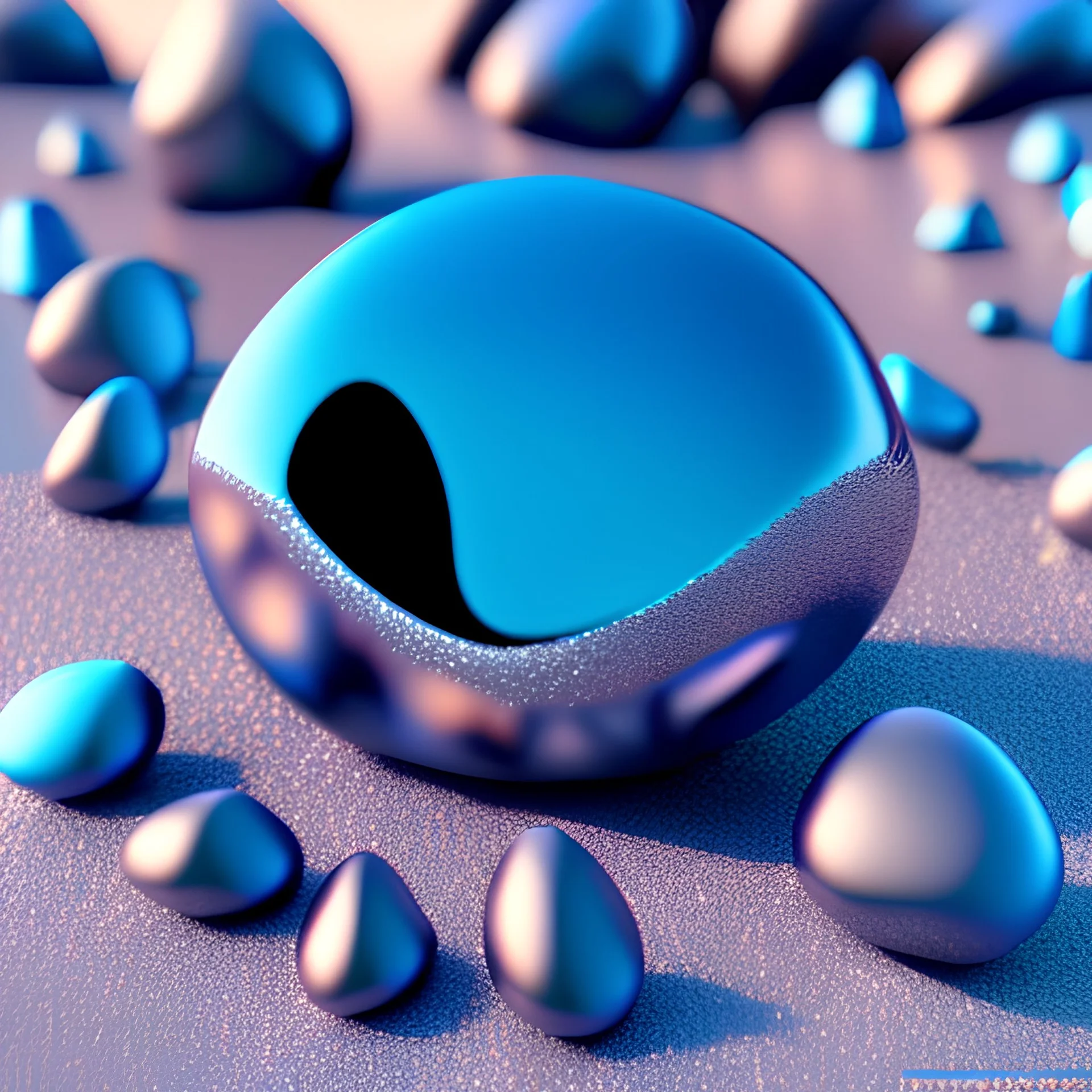 Wonderful pebbles, 30mm photography, 8k, 3d, sharp focus, Yves Tanguy, Max Ernst, Audubon, Amano, cinematic, photorealism, ZBrush, volumetric light, octane render, sparkles, blue eyes, surreal