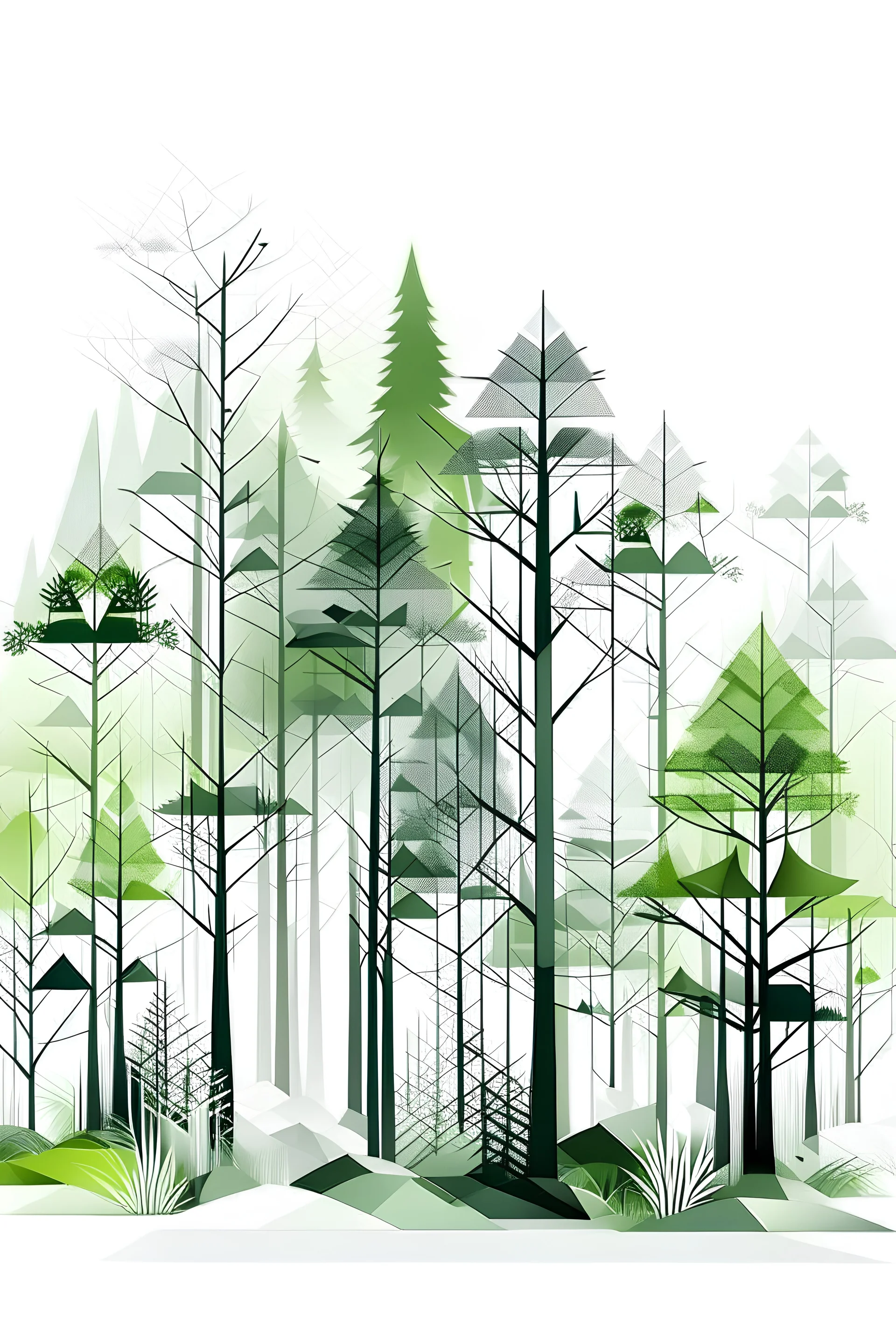 forest in green and gray on a white background in futuristic style