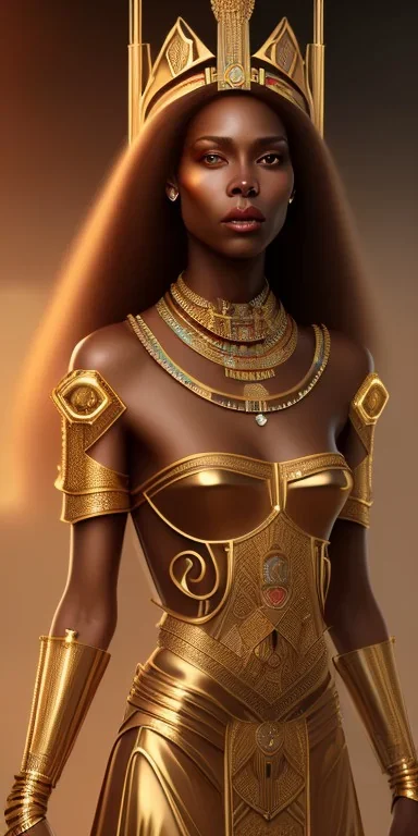 Beautiful brown pharaonic queen, pharaonic dress, clear features, too many details, 4k, 8k, portrait, 3d, fantasy, realistic, cinematic