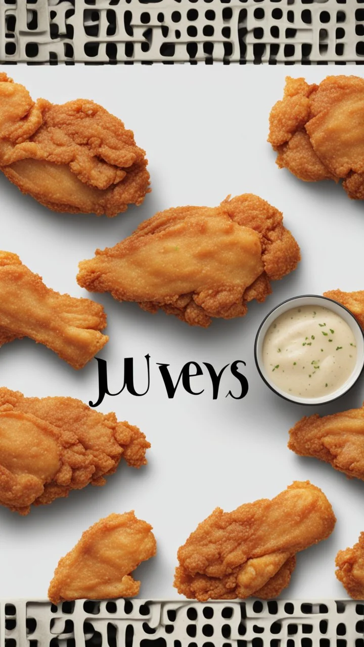 TEXT: "JUEVES" Made of fried CHICKEN, clean background