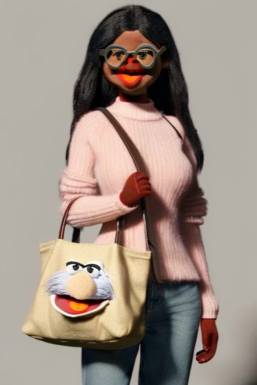 pret a porter bag made with muppet fabric, Sesame Street style, fashion photo studio, clean background, unreal engine 5, ray tracing, RTX, lumen lighting, ultra detail, volumetric lighting, 3d.