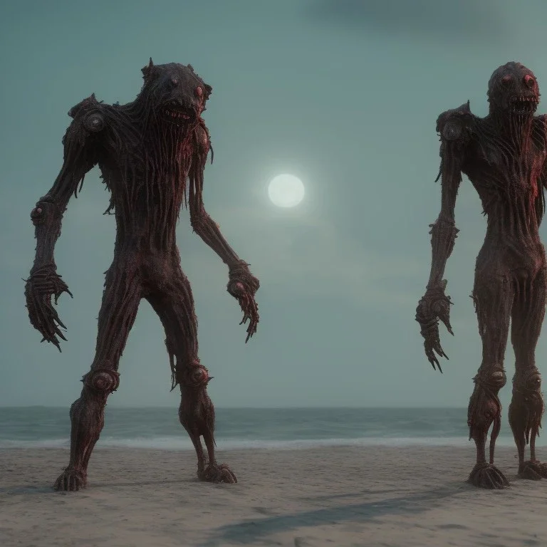 horror golems on night beach