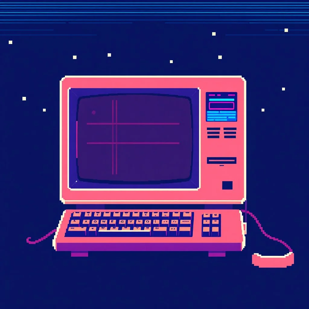 8 bit pixelart of retro pc-98, synthwave