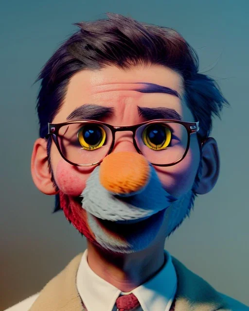 hybrid character, Sesame Street muppet head with body man, police dress, Wes Anderson style, concept art, smooth, unreal engine 5, god lights, ray tracing, RTX, lumen lighting, ultra detail, volumetric lighting, 3d.