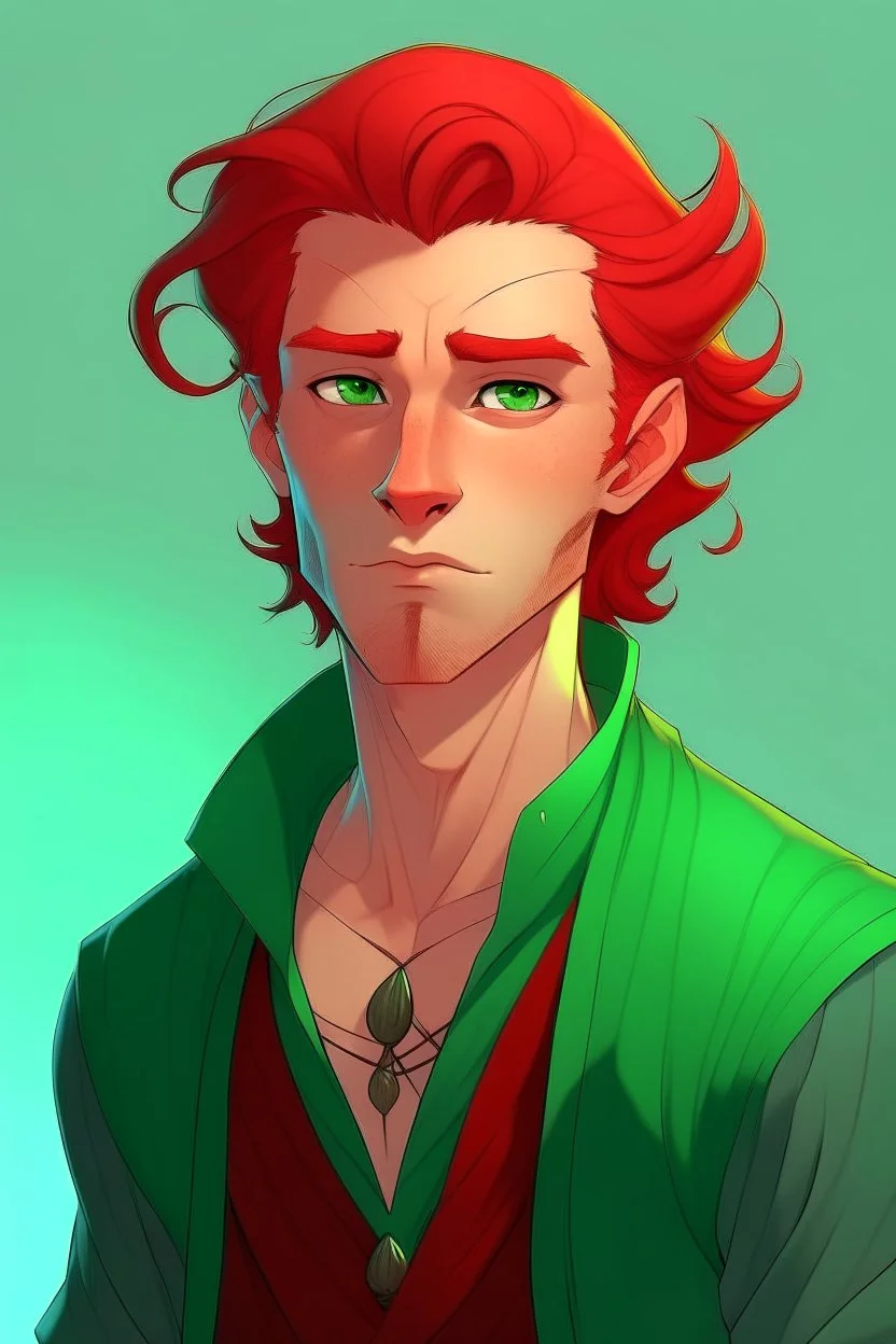 young red with green haired nereid male dnd