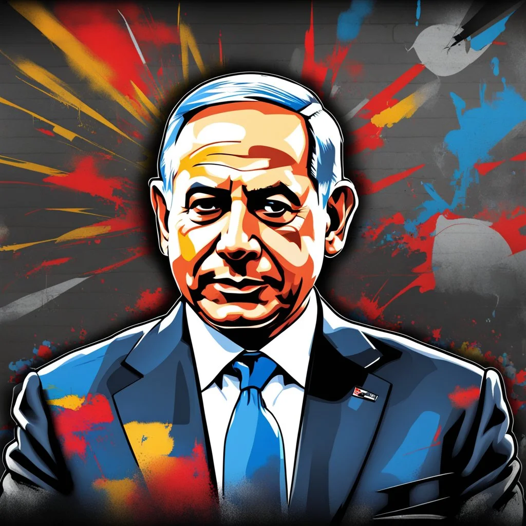 Dibujo de Benjamin Netanyahu como un dictador, arte grafiti, , calidad ultra, 8k