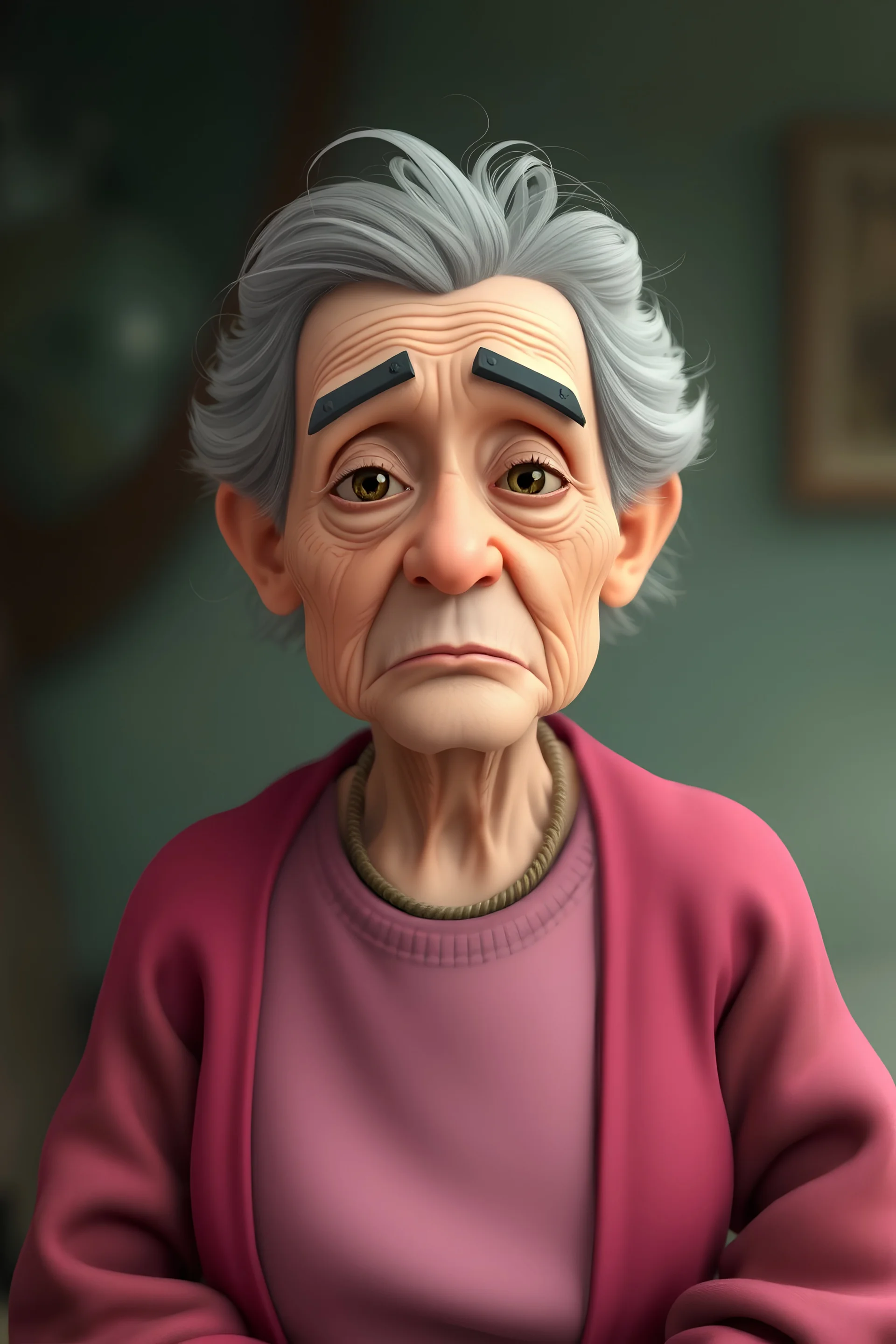 a clear portrait animation of an old weak grandmother