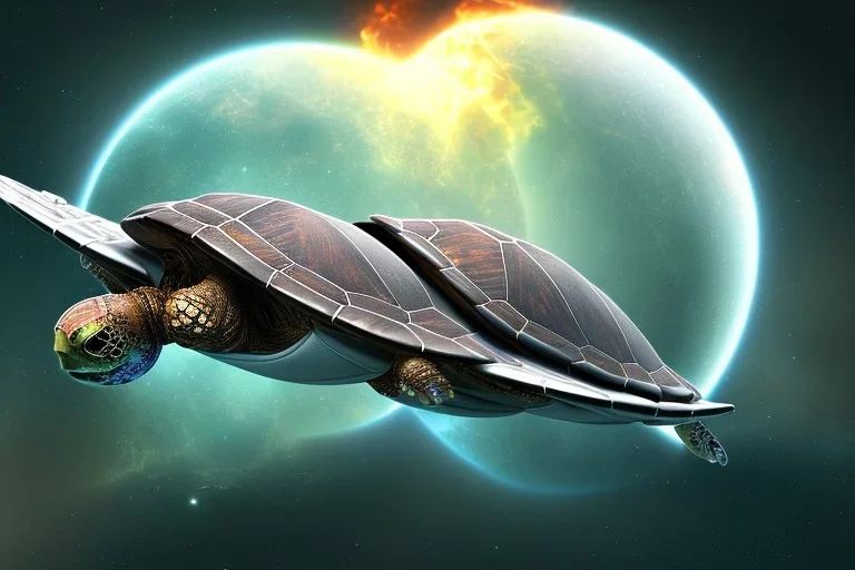 turtle spaceship with thrust and planet