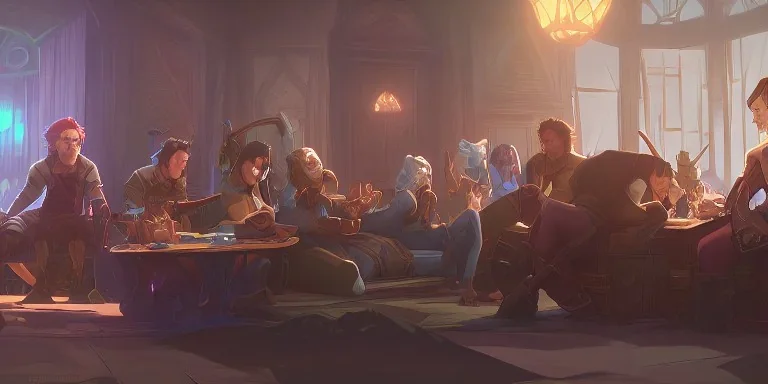 Adventurers Resting in tavern beds, fantasy