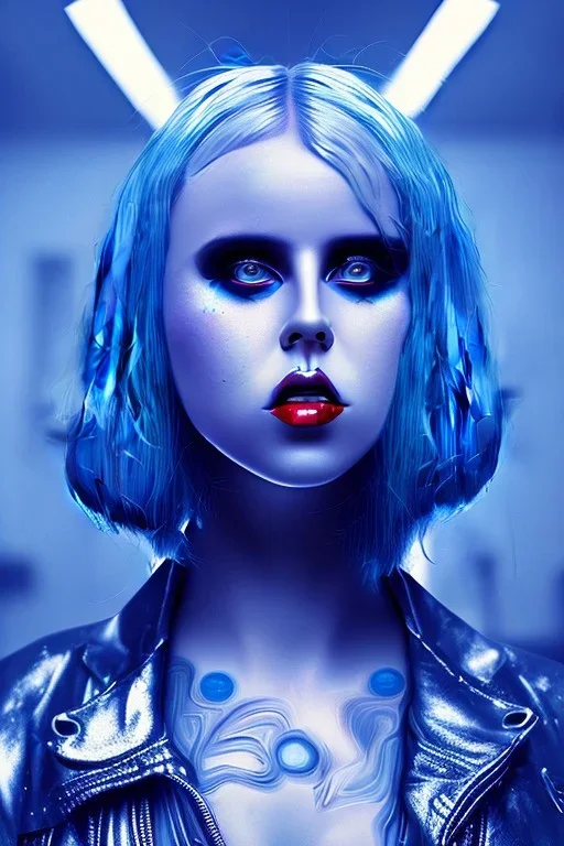 Danish Singer MØ cyberpunk, blue tones, high lighting