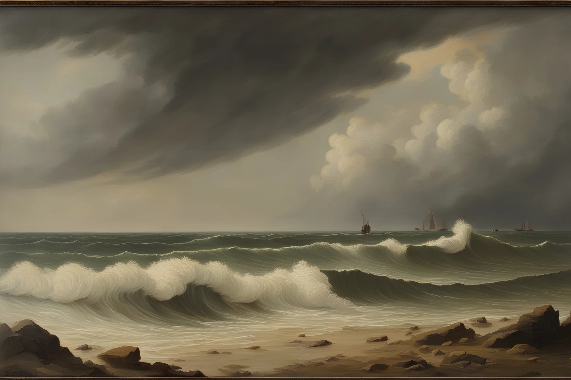 Jacques-Laurent Agasse oil painting tufting tapestry stormy sea shores