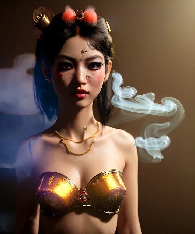 Ultra realistic, steampunk , , cabaret scene. Geisha Asian woman. smoke, happy, hot, color fog, people background, highly detailed, concept art, unreal engine 5, god rays, ray tracing, RTX, lumen lighting, ultra detail, volumetric lighting, 3d, finely drawn, high definition, high resolution.