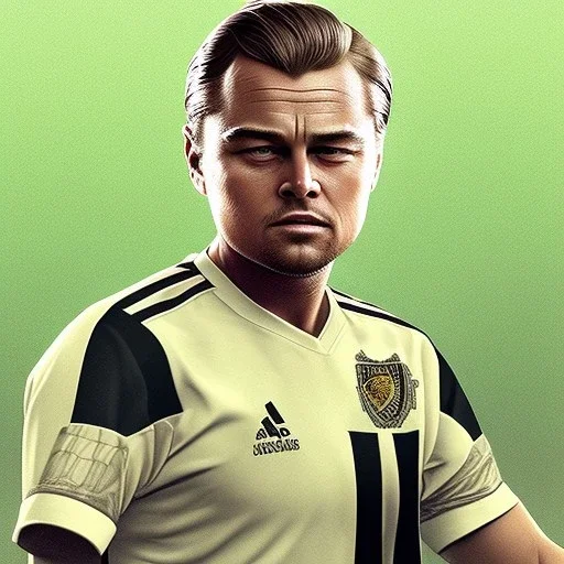 Leonardo DiCaprio in a referee jersey officiating for a soccer match at Wembley Stadium