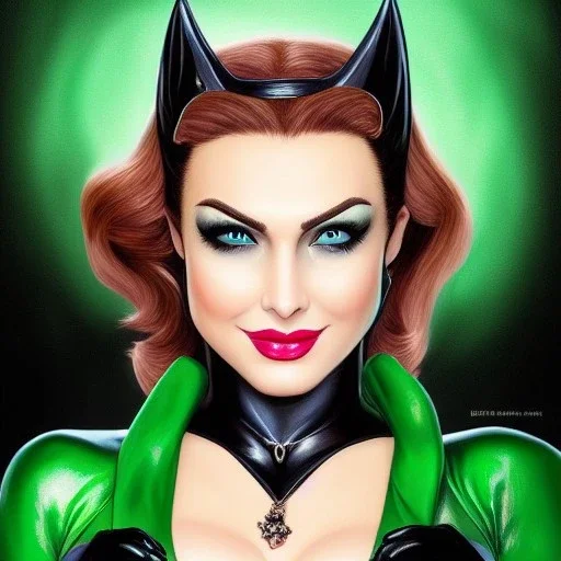 ultra detailed fullbody portrait of beautiful busty Catwoman, wearing skintight black costume, extremely detailed digital painting, intrincate, extremely detailed smiling face,crystal clear Big Green eyes, in the style of adam hughes , mystical colors , perfectly centered image, perfect composition, rim light, beautiful lighting,8k, stunning scene, raytracing