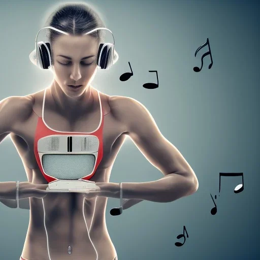 Image describing the bodies of athletes listening to music, by wearing a music player