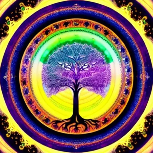 Tree of life in a circular masterpiece, ornate, elaborate, muted rainbow colors as background, Tree of Life, centered, stunning, gorgeous, ultra-fine detail, 8k, sharp, crisp, decorative, high-quality, 3d, photoillustrative, realistic, detailed matte, selina french, anna dittmann, lisa parker, greg rutowski