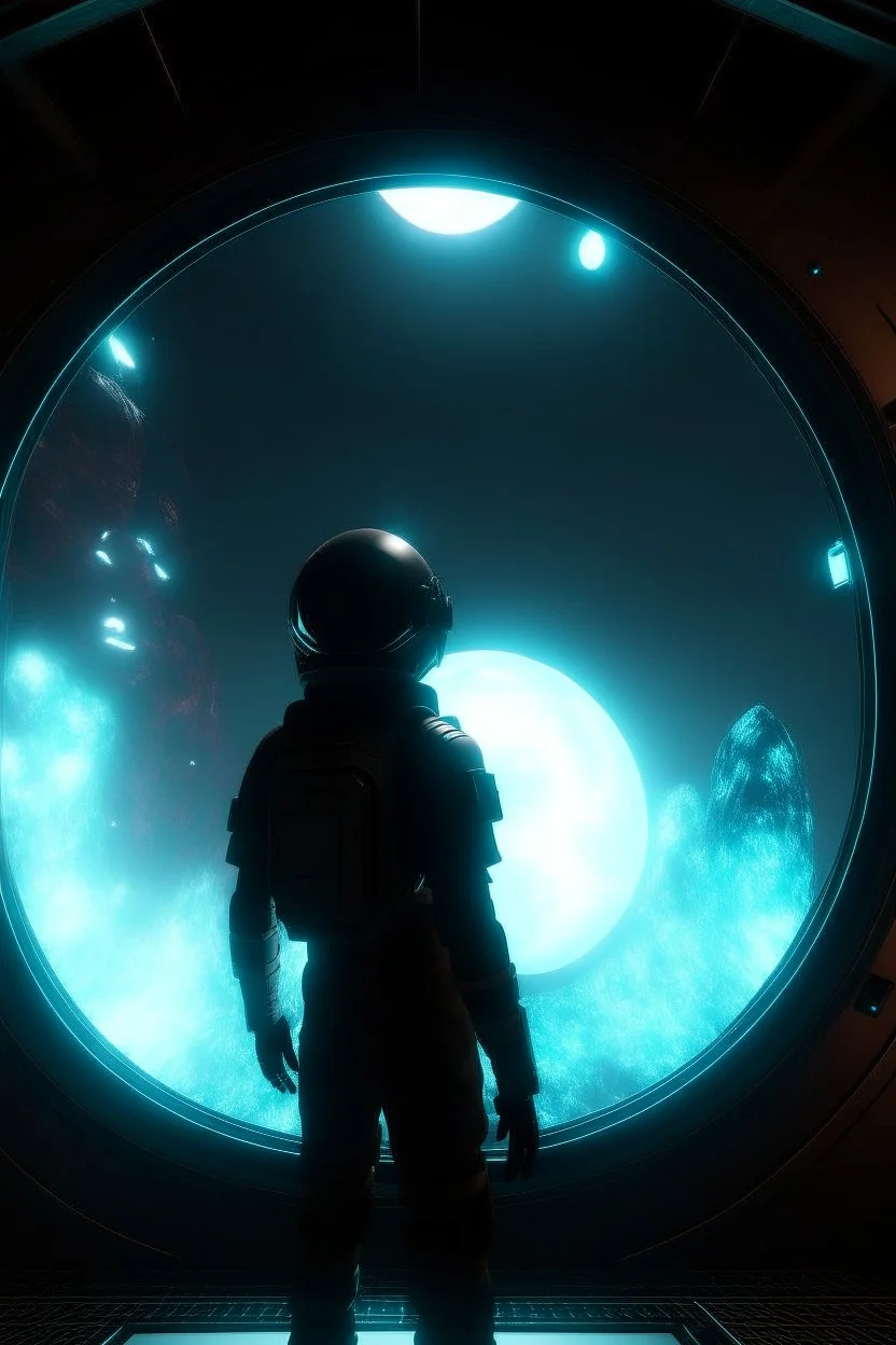 celestial space, nebulas, flyable humanoid, glance through the visor, seconds away from portal –ar 16:9 –test –creative –upbeta